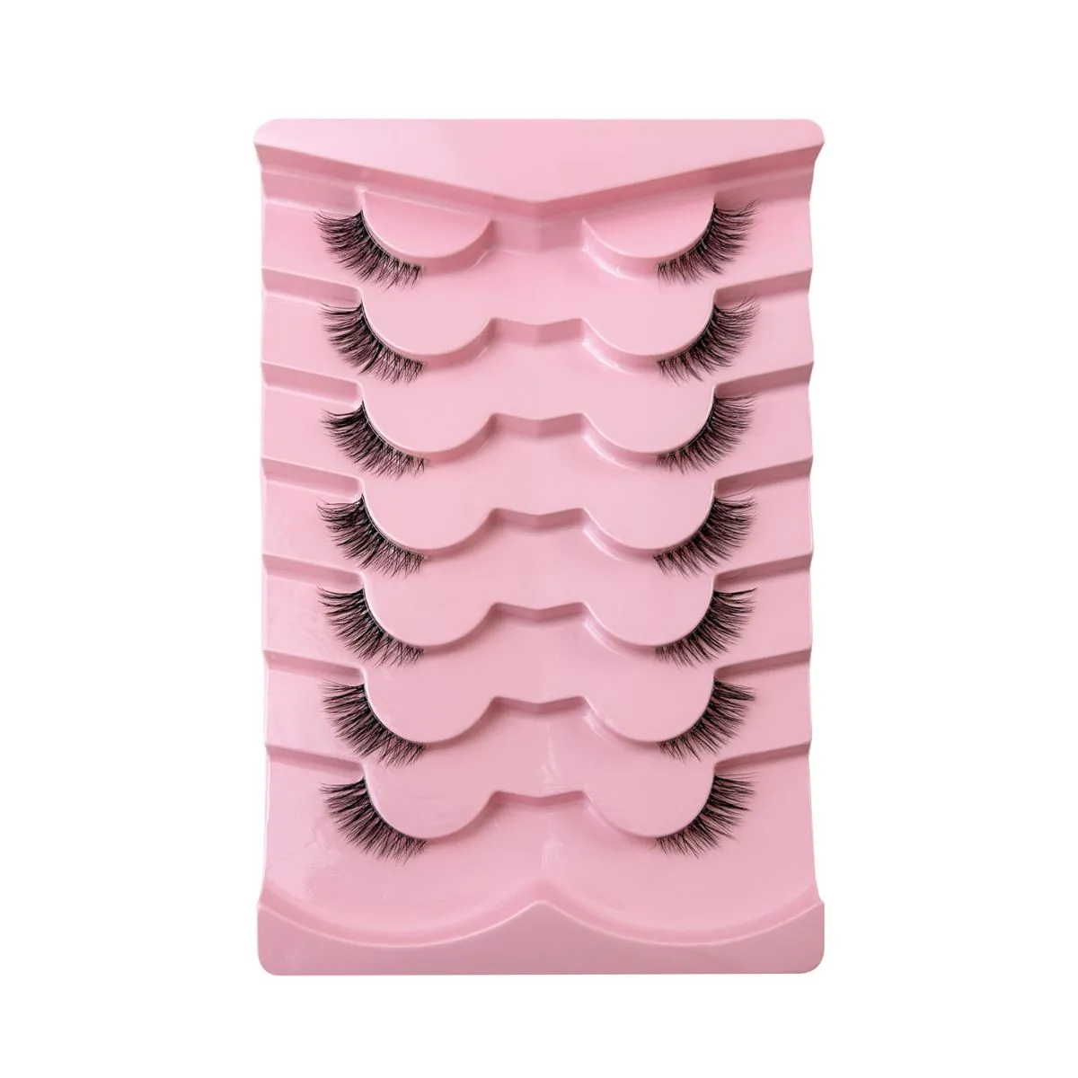 7 Pairs Fox Eye Cat Eye Half Strip Lashes – 3D Volume Fluffy Wispy False Eyelashes, Natural Look Slanted Demi Lashes for Everyday Wear, Reusable